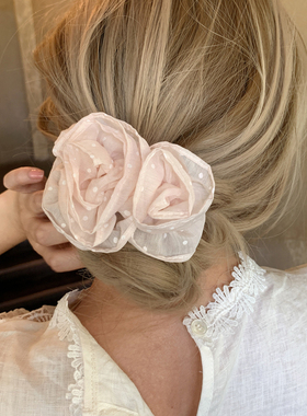 温柔玫瑰花朵 韩系清新波点花苞盘发巨好看发圈扎头发头绳发饰