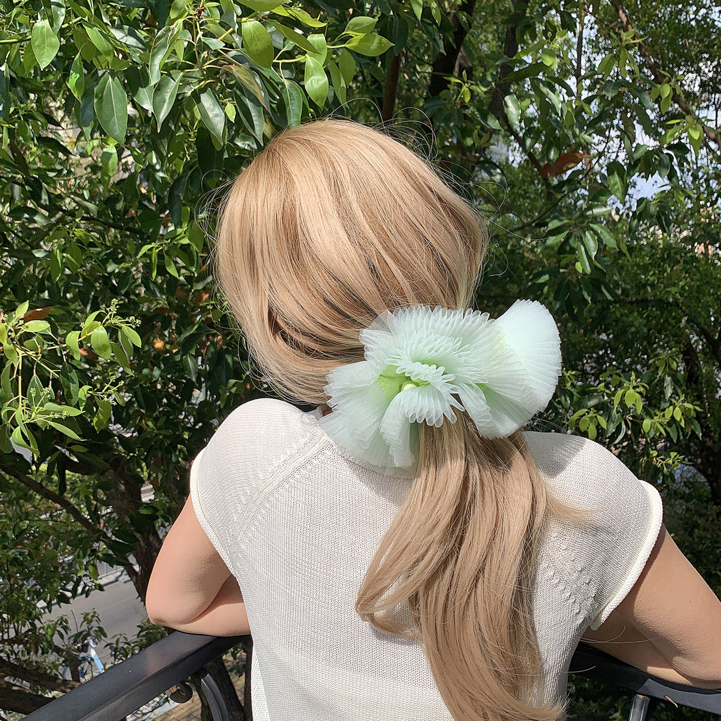 刺绣小花 百褶花边扎头大肠发圈女高级感洋气时尚超大发饰头花