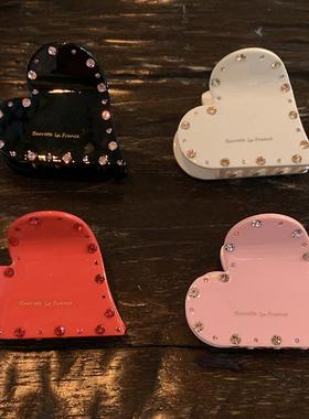 复古轻奢红色爱心半扎发抓夹女发量少 france法式小号盘发鲨鱼夹