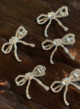 清冷感银色爱心 水钻蝴蝶结夹子头饰发夹边夹侧边小众鸭嘴夹发饰