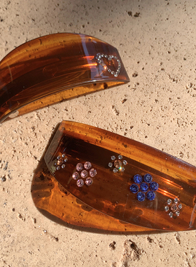 法式复古琥珀 ins轻奢爱心发夹高级感醋酸弹簧夹早春新款