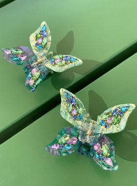 轻奢捷克钻高级感 立体蝴蝶抓夹中号半扎发 慵懒小众盘发鲨鱼夹