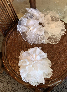 纯欲蕾丝少女 白色大肠发圈女高级感洋气时尚超大丸子头发饰头绳