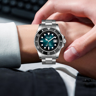 【深海鬼王】WOKUR手表潜水表陶瓷圈把头带锁实心钢带超蓝夜光