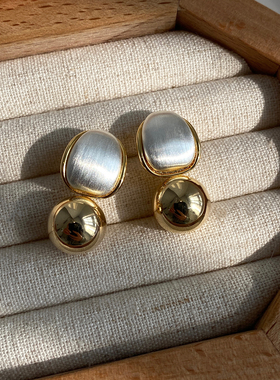 Aaim 925银针拉丝金球球耳环女时尚简约高级感小球耳饰气质百搭