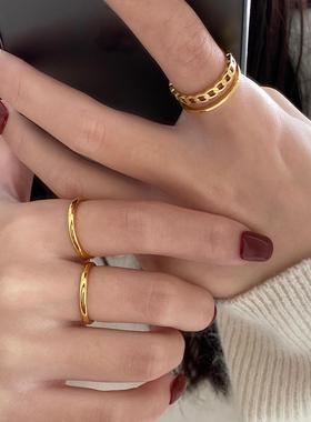 Aaim 金色双层链条开口戒指女ins潮冷淡风高级配饰不掉色洗手可戴