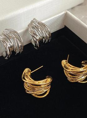 Aaim 港风耳饰2024新款爆款高级感个性复古镂空金属圈圈C形耳饰女