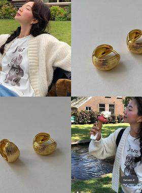 Aaim fever同款sop*i贝壳纹理素圈耳环女小众设计百搭耳饰ins