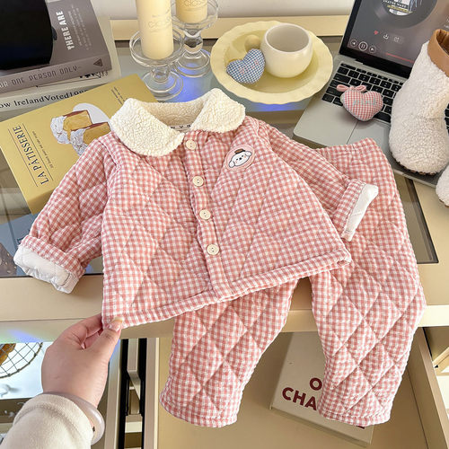 三层夹棉翻领家居服保暖加厚冬款