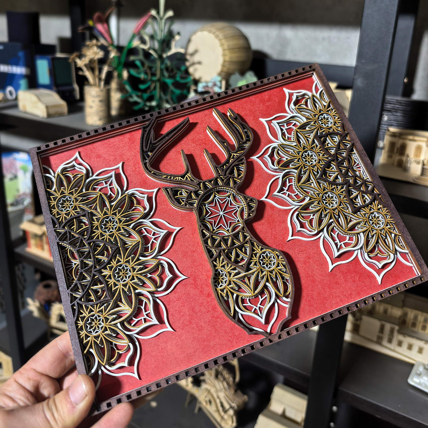 美式鹿立体叠雕装饰画民宿客厅书现代装饰画