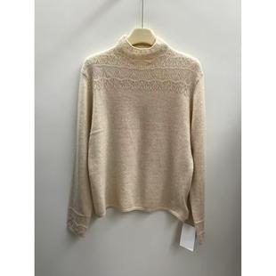 100%山羊绒2025秋冬新款纯色镂空软糯羊绒衫高领提花长袖针织衫女