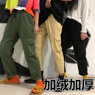 hiphop工装裤子女冬学生宽松韩版ulzzang百搭加绒ins原宿bf运动裤
