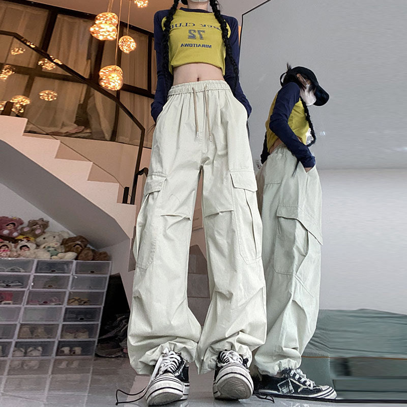 美式复古工装裤女夏休闲运动裤宽松bf慵懒风速干阔腿裤降落伞裤子,女装/女士精品,休闲裤,淘宝优惠券,粉丝福利购,淘宝优惠卷