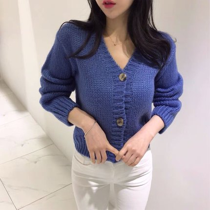 三小姐的咖啡慵懒风宽松粗线v领毛衣2025新款女冬衫外穿开衫外套