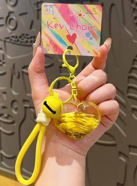 原创新款黄色麦穗流沙瓶钥匙扣创意漂浮入油小饰品亚克力挂饰