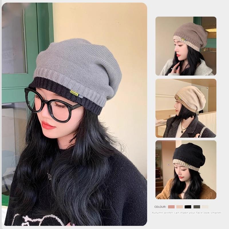 韩版针织堆堆帽子女秋冬季防寒保暖显脸小冷帽护耳包头毛线月子帽
