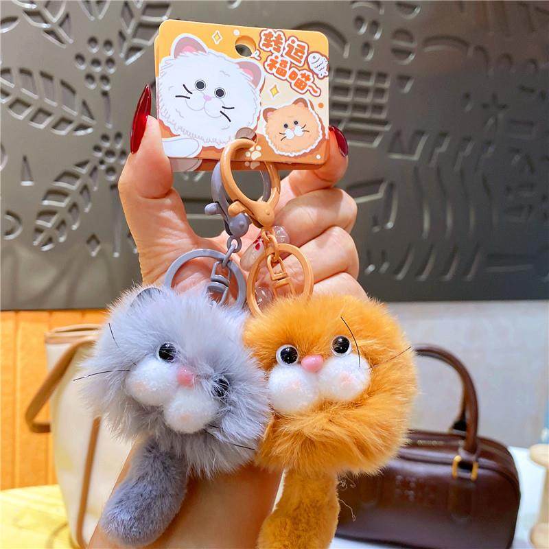 简约个性创意猫咪水貂毛汽车钥匙扣挂饰女士毛绒尾巴包包挂件配饰