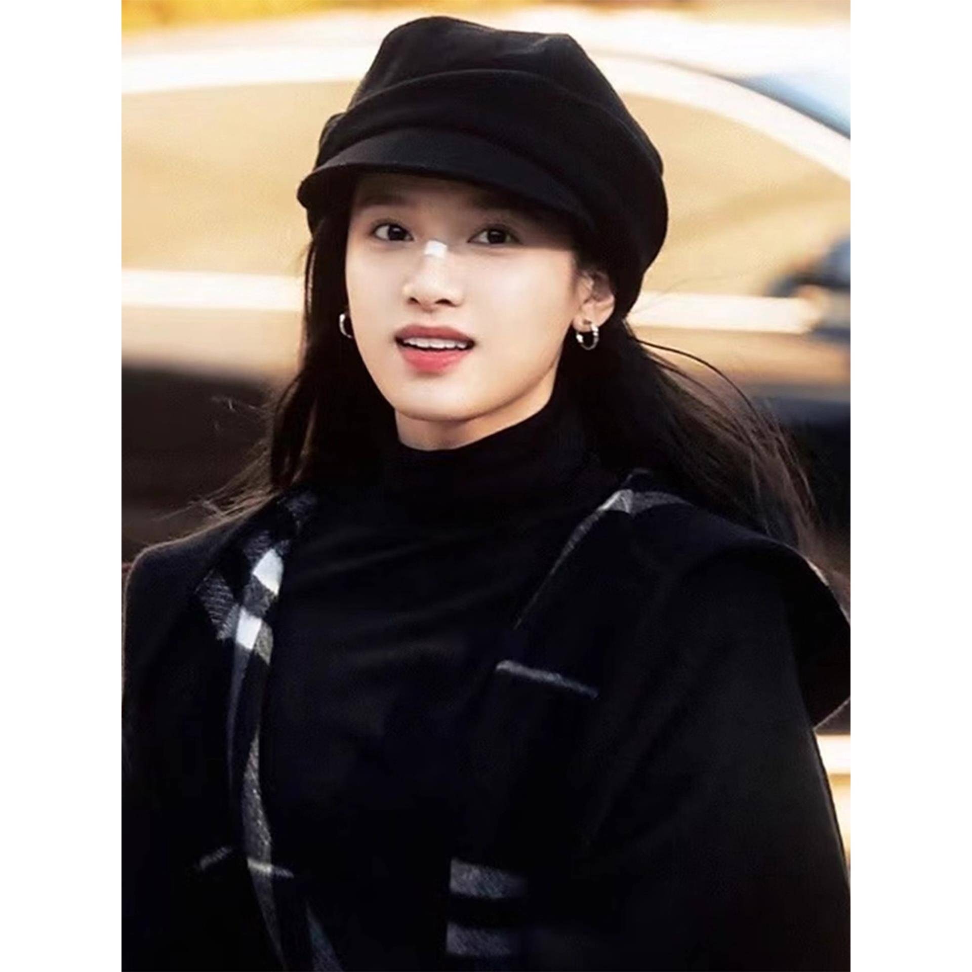张婧怡同款黑色毛呢贝雷帽子女秋季覆古高级感显脸小画家帽报童帽