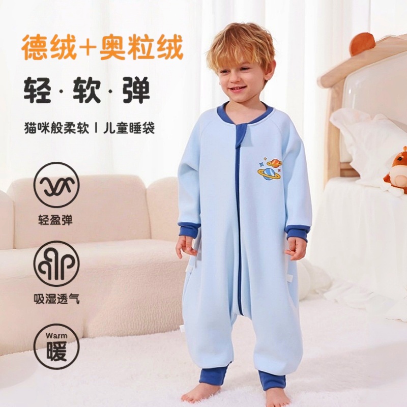 儿童睡袋秋冬款德绒连体衣