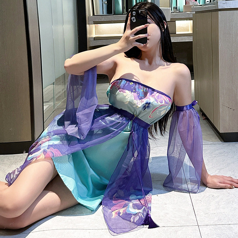 国风复古小胸显大抹胸新中式优雅性感魅惑妖媚纯欲高贵汉服睡裙图片