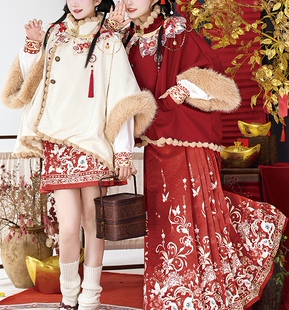 国风新中式明制短袄加绒拜年少女轻熟云肩日常活泼脱俗汉服马面裙