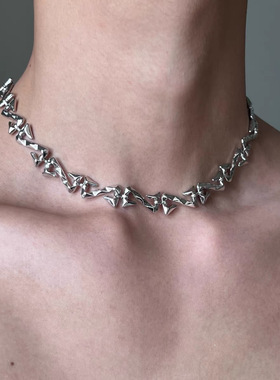不规则扭曲嘻哈麻花项链欧美金属小众设计高街潮流男女锁骨链