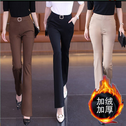 喇叭裤女秋冬2023新款高腰加厚妈妈羊羔绒女裤冬季加绒微喇叭裤子