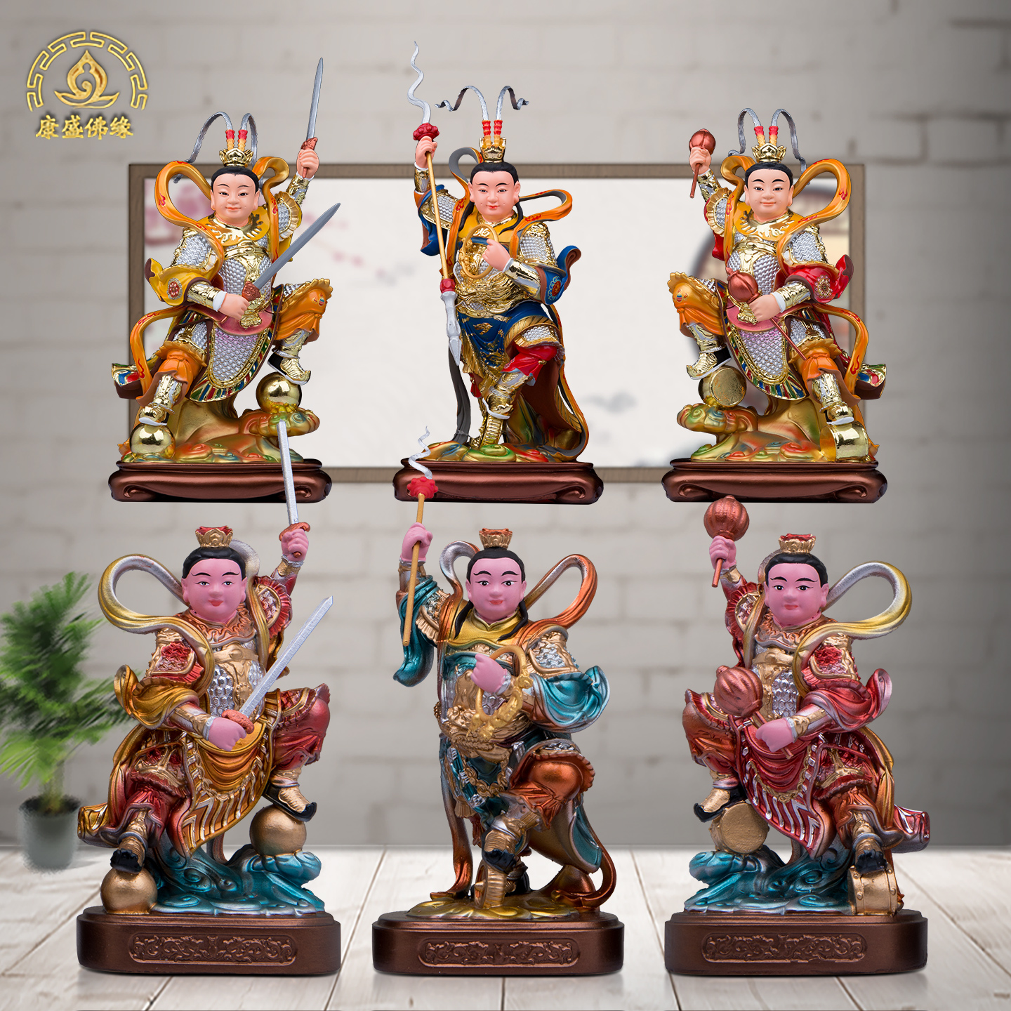 金吒木吒树脂金缕彩佛像摆件