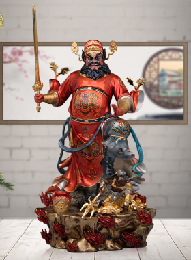 钟馗天师神像站款铜彩
