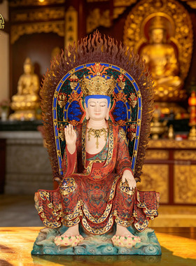 天冠弥勒神像铜彩绘摆件