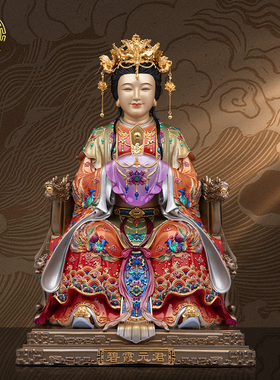 纯铜碧霞元君铜像珐琅彩摆件