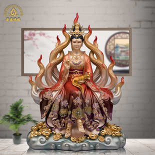 九尾九尾狐铜彩绘新款娘娘神像女狐姑娘青丘真身家用供奉灵狐摆件