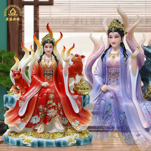九尾娘娘九尾狐神像新款红狐姑娘供奉青丘汉白玉真身白狐摆件家用