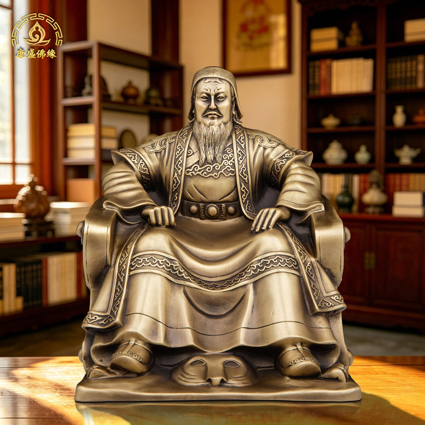 成吉思汗坐像铜像摆件