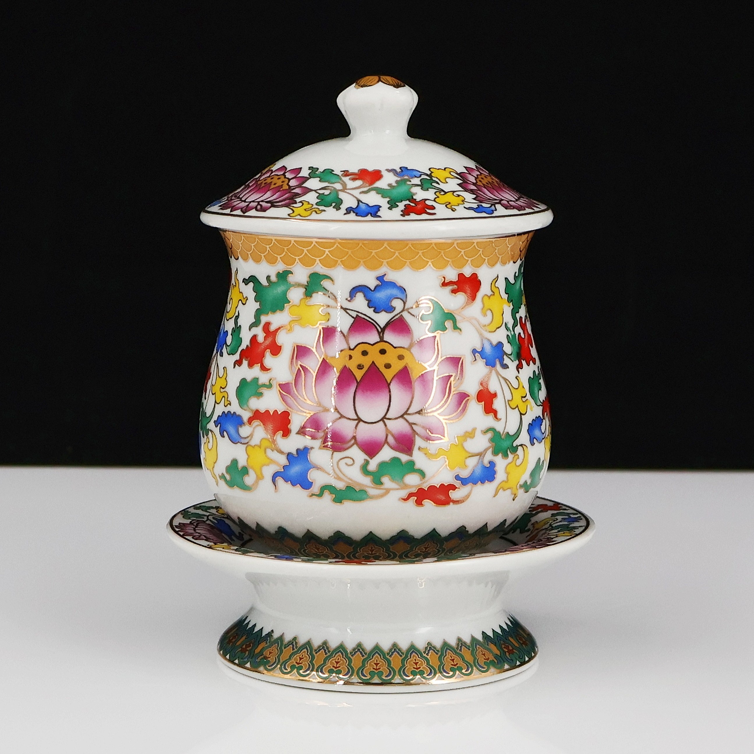 唐彩高脚供水杯供佛观音大悲咒财神爷大悲水供奉佛前圣水杯莲花杯