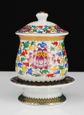 陶瓷唐彩观音财神供佛杯