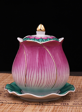 陶瓷富贵粉色莲花供水杯