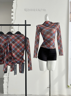 2026新款 拼色格町 定制色调 2026春季新款上衣女撞色拼格