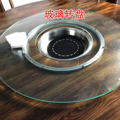 钢化玻璃转盘电池炉地锅火锅开孔餐桌圆桌空心旋转钢圈圆台面定做