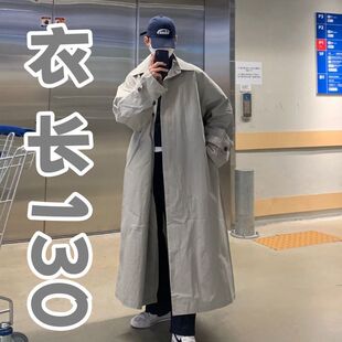 男士风衣外套大衣宽松过膝春秋夏季加肥加大大码加长款薄款韩版潮