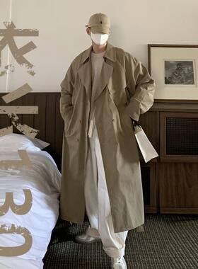 韩版男装薄款春秋夏季风衣外套大衣加肥加大大码加长款过膝宽松潮