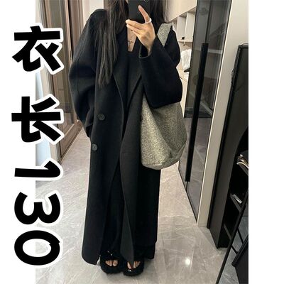 高个子加长款羊绒大衣女秋冬新款到脚环羊毛呢子外套加肥加大大码