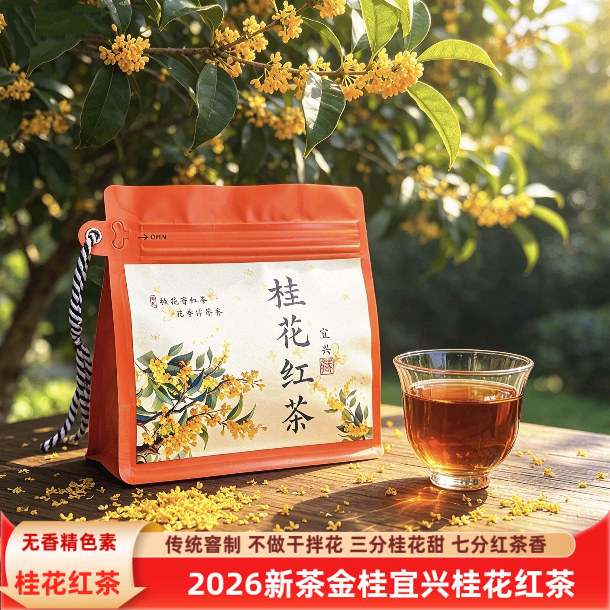 2026新茶宜兴桂花红茶金桂香甜耐泡传统窨制工艺袋装罐装盒装包邮