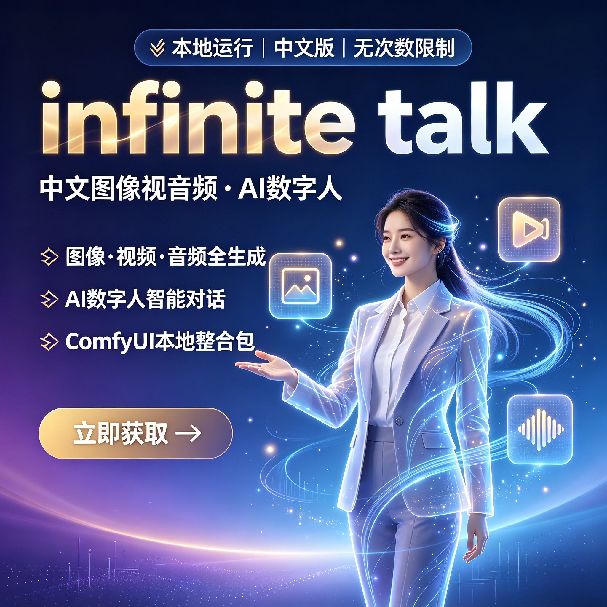 图像 视频+音频 生数字人视频 comfyui整合包infiniteTalk工作流