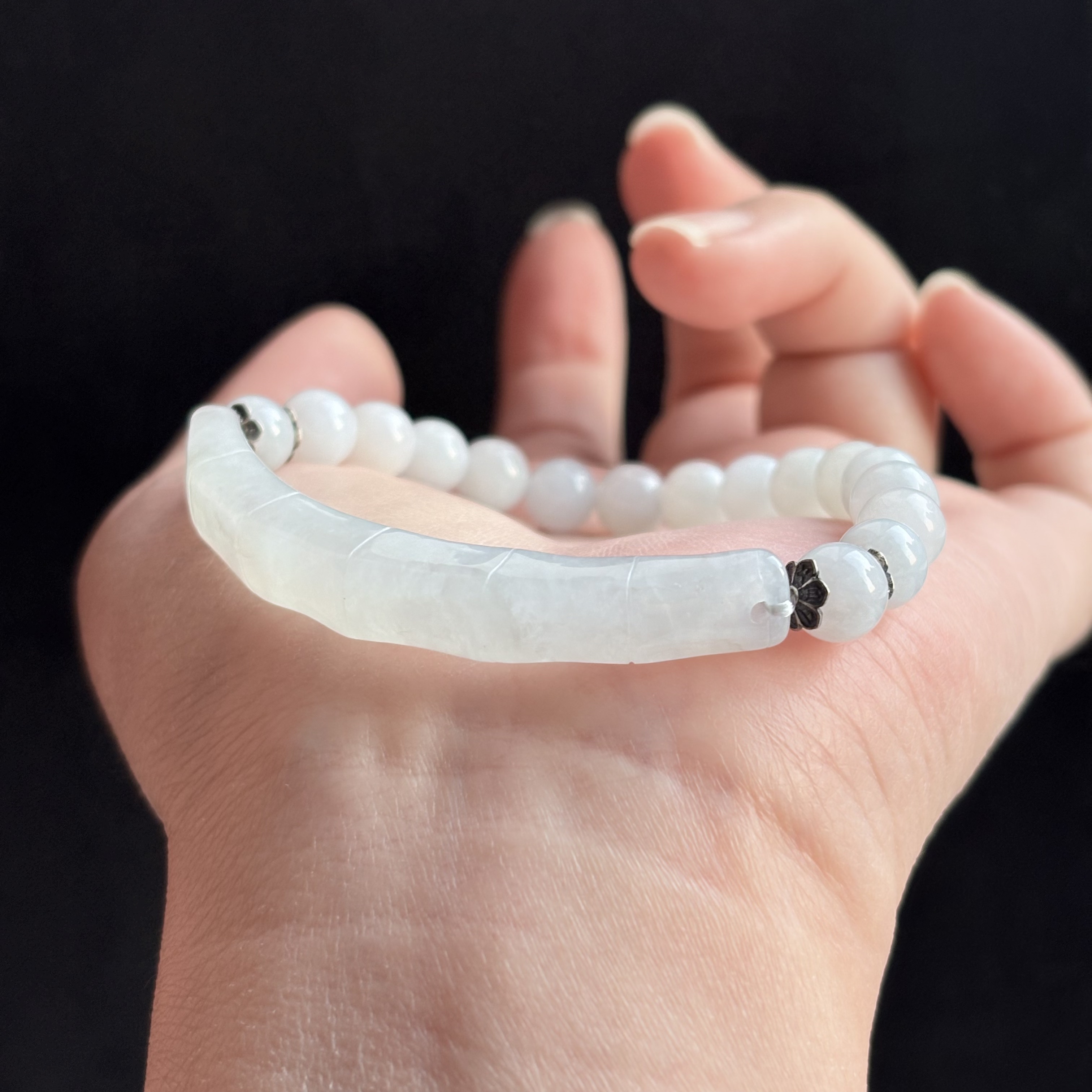 天然缅甸a货糯冰起胶翡翠竹节手牌白月光竹节手链翡翠手牌手串