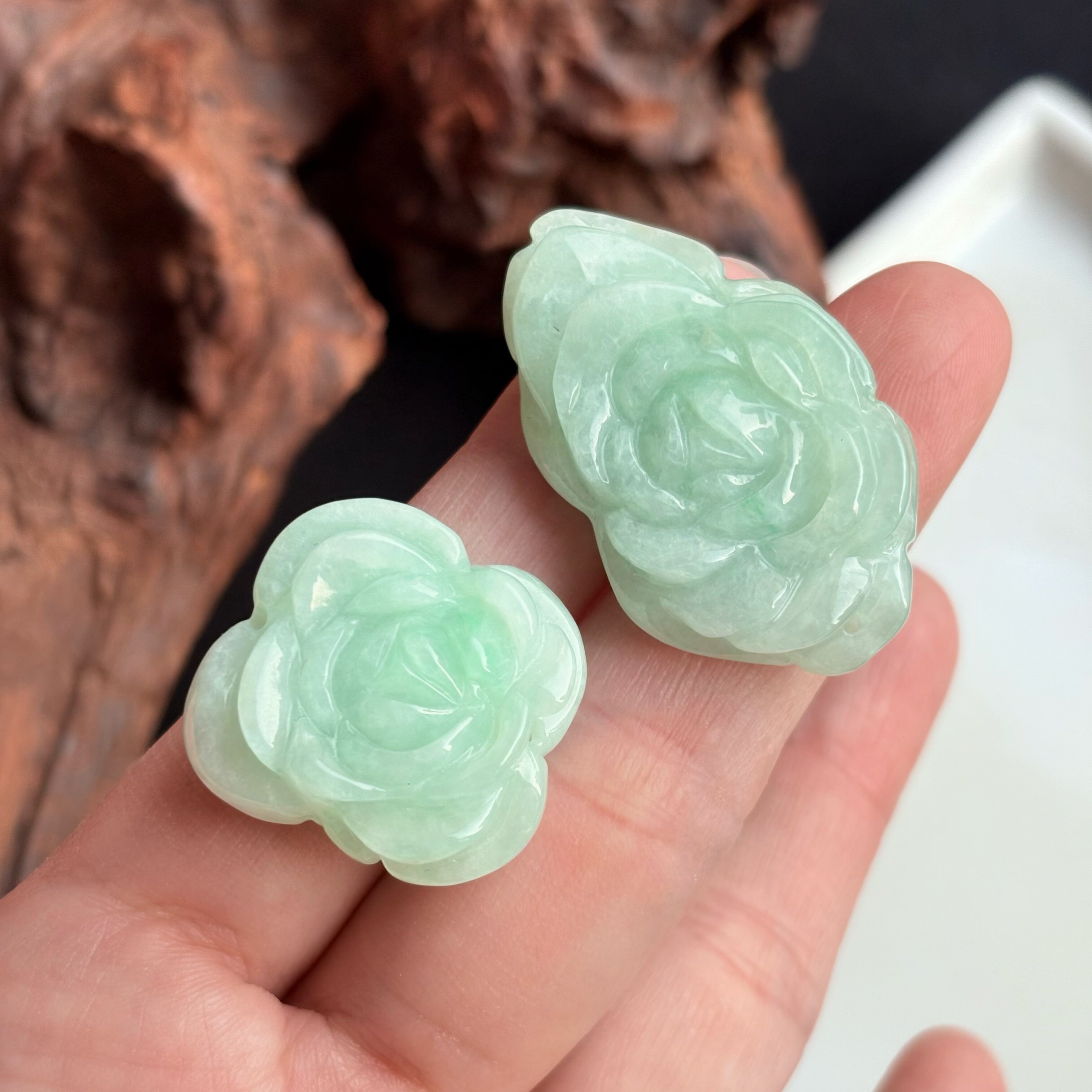 缅甸A货冰雕花翡翠花牌DIY配件