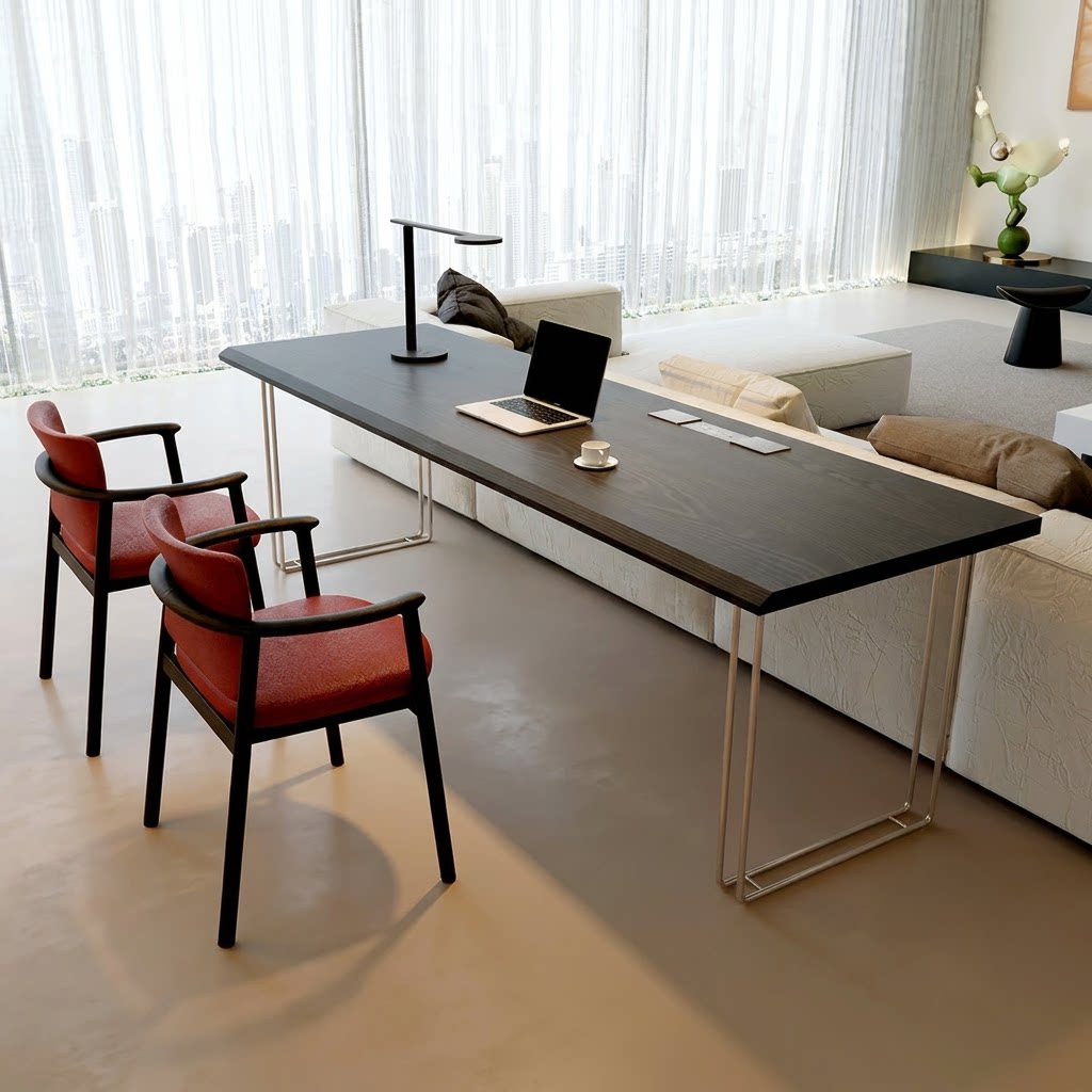 现代简约实木书桌家用办公桌长方形电脑桌极简轻奢黑色设计工作台