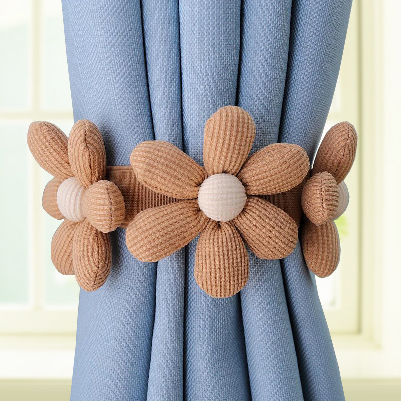 三朵花朵窗帘轻奢绑带ins风花束绑花免打孔按扣扎带束带卧室绑带