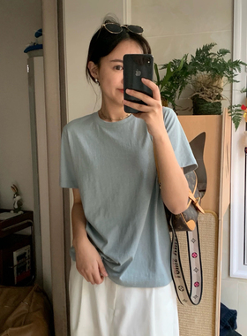 seawhen海维恩夏季新品基础款纯色简约正肩雪花棉糖果色短袖T恤女