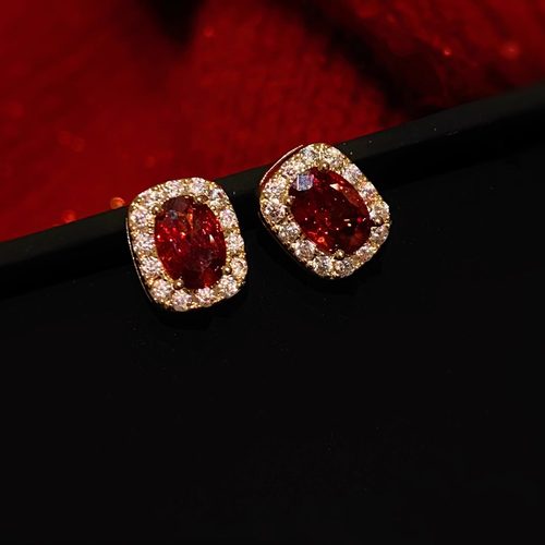 奥特莱斯折扣店撤柜清仓捡漏18K金红色复古宝石耳环outlets女配饰